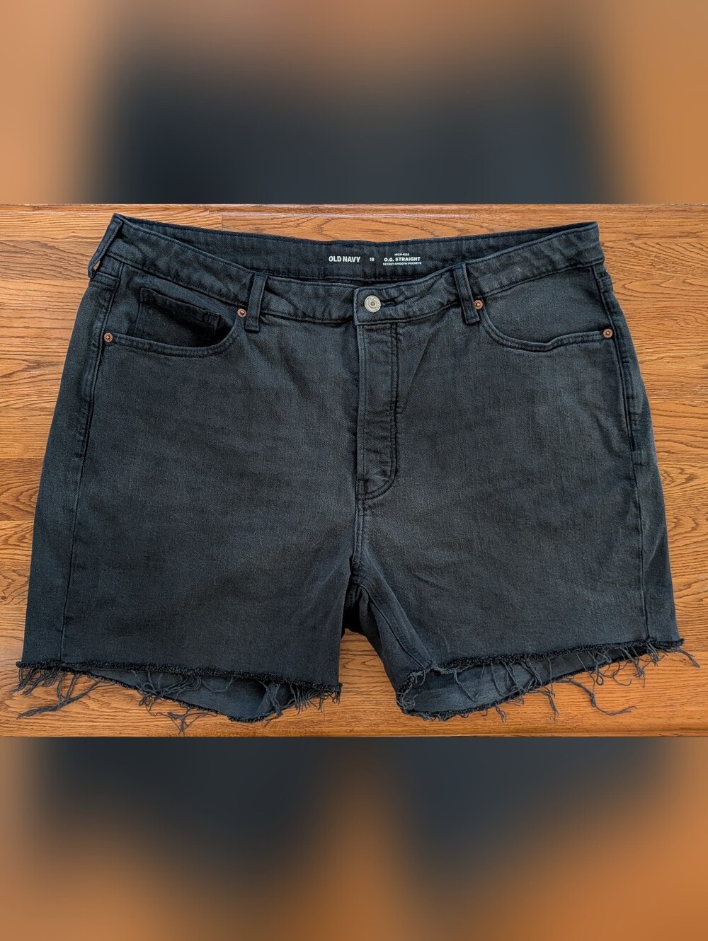 Old Navy Dark Gray/Black Denim High Rise OG Straight Button Fly Jean Shorts